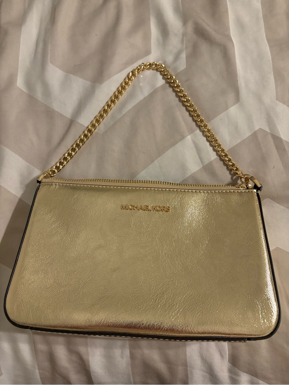 Michael Kors Gold Metallic Chain-Handle Clutch